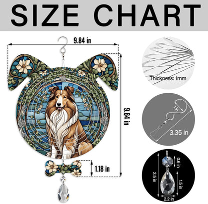 Rough Collie Dog Ears Wind Spinner, Rough Collie Wind Spinner Hanging for Yard and Garden V02