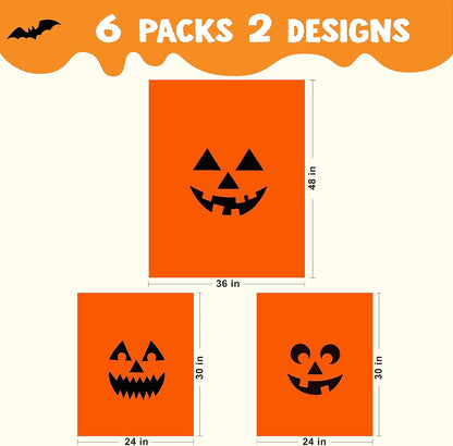 JOYIN 6 Pcs Halloween Pumpkin Leaf Bags, Plastic Lawn Bags for Yard Fall Leaf Halloween Decorations, Jack o' Lantern Reusable Trash Bag for Decor Party Favors, Party Supplies