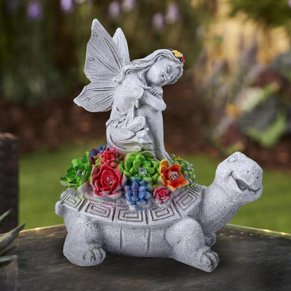 Solar Fairy Garden Statue, Angel Fairy on Solar Turtles for Outdoors with LED Lights, Garden Angels Outdoor Statue, Balcony Lawn Yard Decor Gift for Mom Grandma
