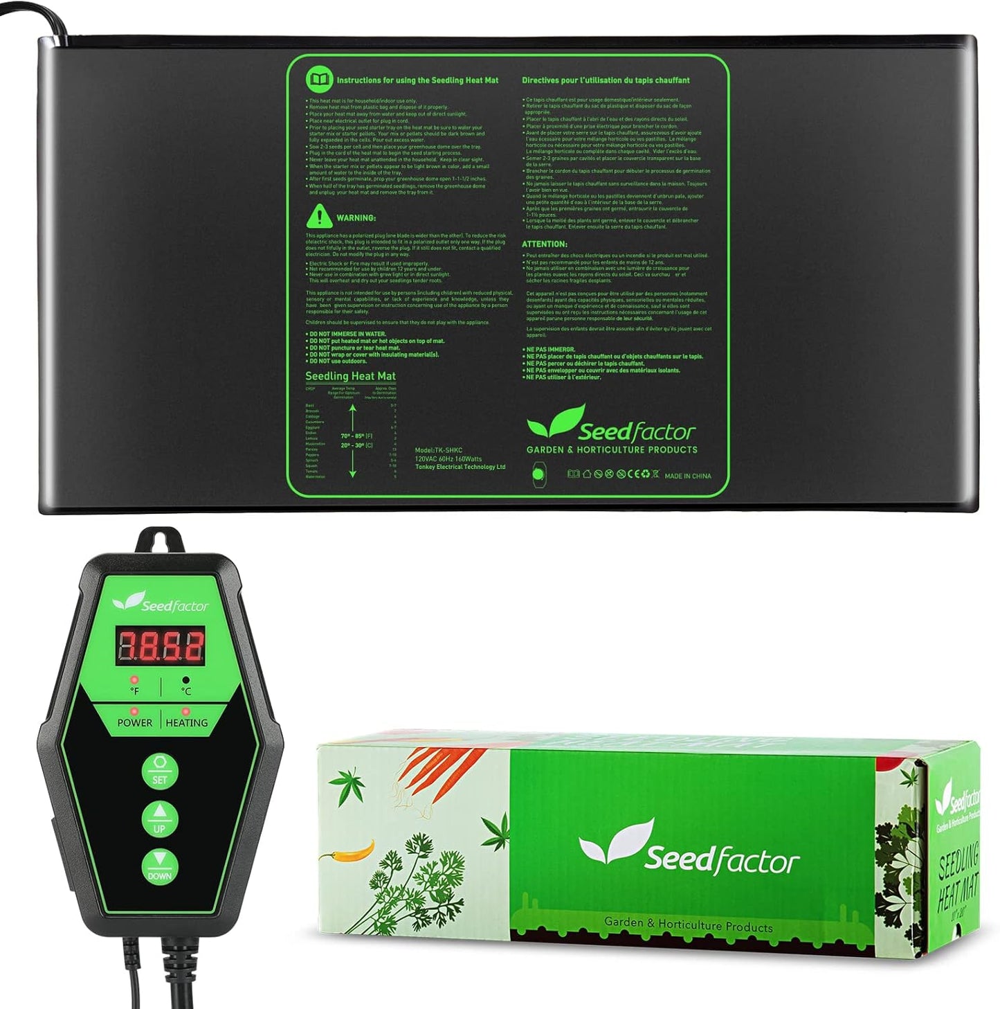 Seedfactor 48" x 20" MET Certified Seedling Heat Mat and Digital Thermostat Combo Set