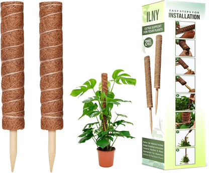 Moss Pole Pack of 2 – 50CM Monstera Plant Support | Natural Coco Coir Plant Poles for Indoor Plants | Extendable Moss Sticks for Climbing Plants, Pothos & Philodendron