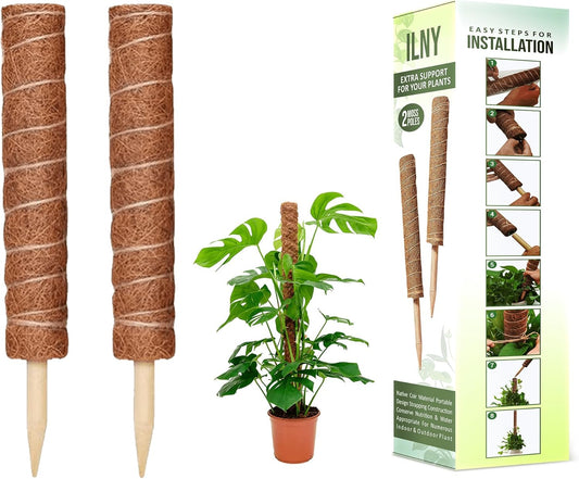 Moss Pole Pack of 2 – 50CM Monstera Plant Support | Natural Coco Coir Plant Poles for Indoor Plants | Extendable Moss Sticks for Climbing Plants, Pothos & Philodendron