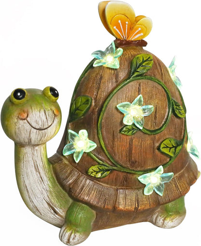 Bshine Solar Garden Statue Turtle Figurine Resin Animal Sculpture Decor with Solar Lights Cute Art Sculpture for Patio Lawn Yard Outdoor Decorative
