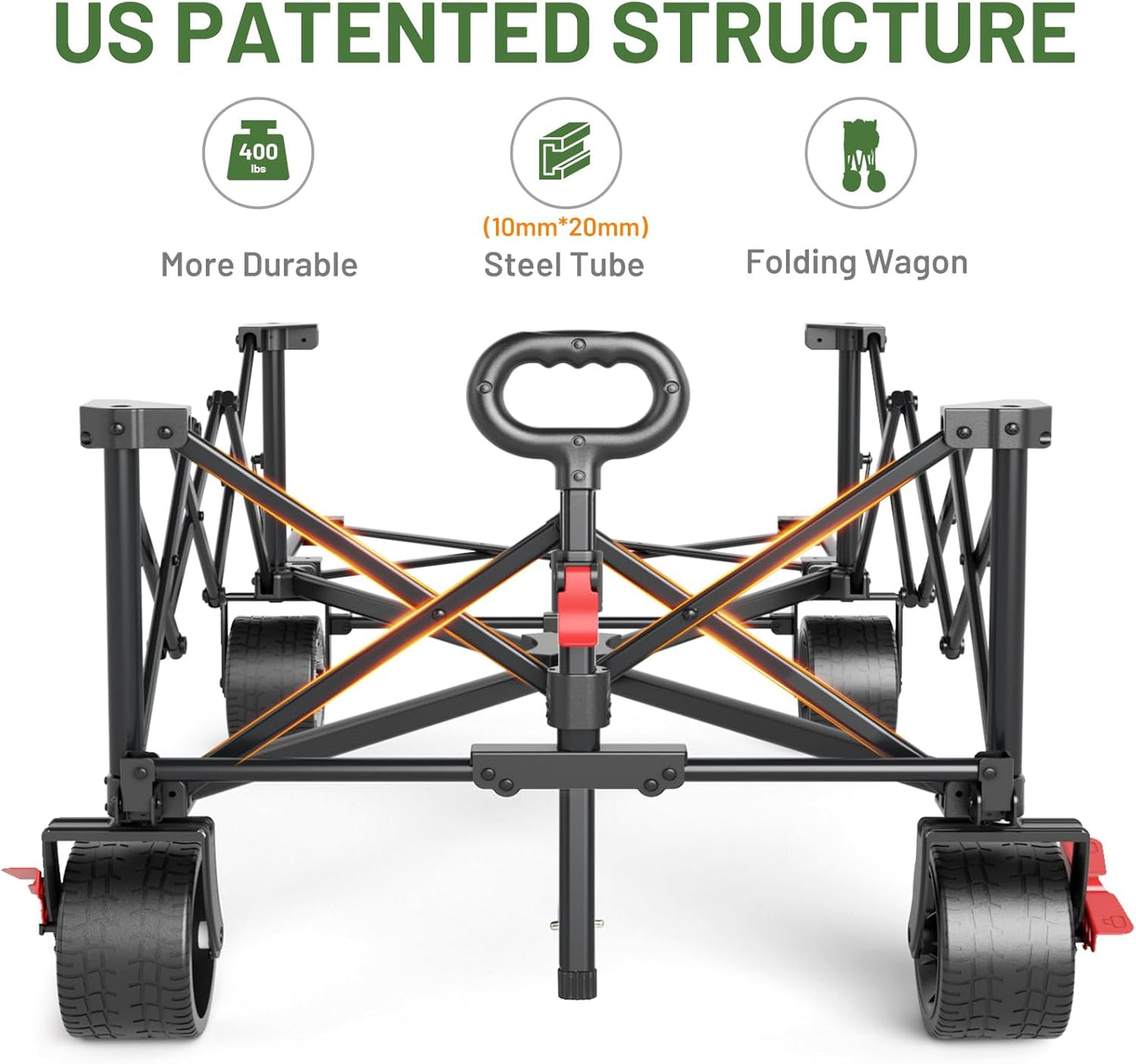 TIMBER RIDGE 600L Beast Wagon 26" W Extra Wide All Terrain Folding w/Big Wheels, Cargo Net & Tailgate, 26" W and 55.25" L, Capacity and 400lbs Heavy Duty Collapsible Portable Cart, Grey