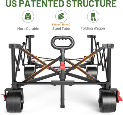 TIMBER RIDGE 600L Beast Wagon 26" W Extra Wide All Terrain Folding w/Big Wheels, Cargo Net & Tailgate, 26" W and 55.25" L, Capacity and 400lbs Heavy Duty Collapsible Portable Cart, Grey
