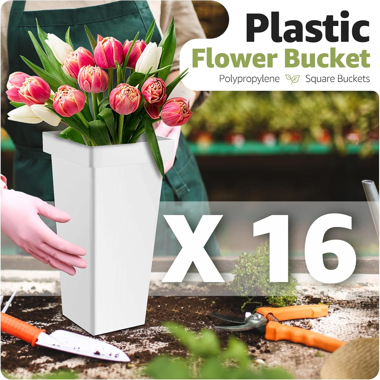 Flower Display Stand 4 Layers with 16 PCS Square Buckets, Plant Stand with Wheels, Movable Metal Plant Stand for Terrace Garden, Living Room, Florist Shop