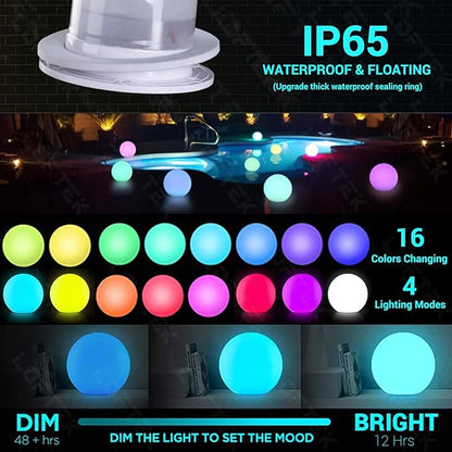 LOFTEK LED Pool Lights That Float - 8-inch Globe Lamp Rechargeable - 16 RGB Lamp with Handle & Remote, Waterproof Lamps for Outdoor Yard Decor, Smart Orb Light for Bedroom, 1-Unit