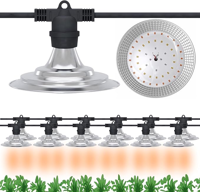12-Light Outdoor LED Grow Lights – Waterproof Full Spectrum Greenhouse Lights for Plants, 41FT Adjustable String Lights with 576 LEDs, E26 Base Bulbs, IP44 Waterproof for Garden, Farm, Yard
