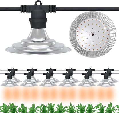 12-Light Outdoor LED Grow Lights – Waterproof Full Spectrum Greenhouse Lights for Plants, 41FT Adjustable String Lights with 576 LEDs, E26 Base Bulbs, IP44 Waterproof for Garden, Farm, Yard