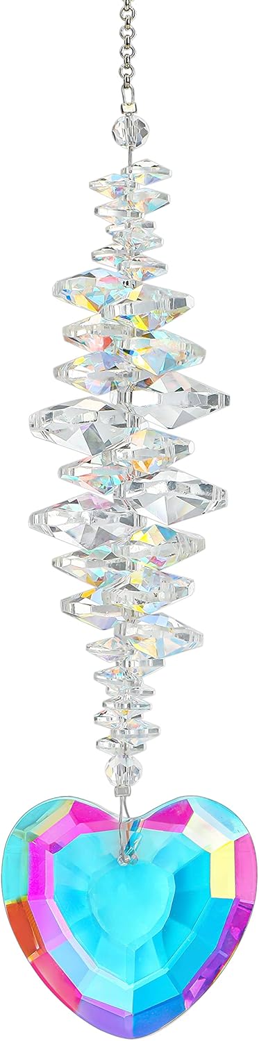 Heart Shaped Suncatcher Crystal Colorful Beads Prisms Pendant Sun Catcher Crystals for Windows Indoor Outdoor Garden Hanging Ornament Gifts for Mothers Christmas Decor