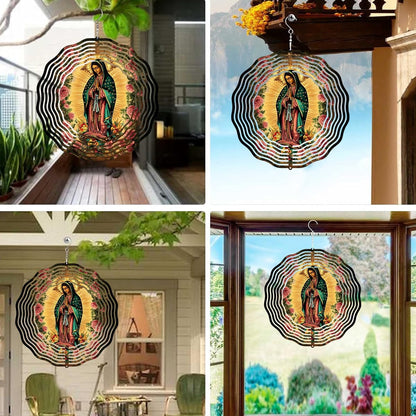 Virgin Mary Prayer Wind Spinner, Metal Wind Spinners Outdoor Indoor, Virgin Mary Rose Hanging Garden Decor for Outside, Stainless Wind Spinners for Yard and Garden 10 inch 3D (25.76X25 CM)