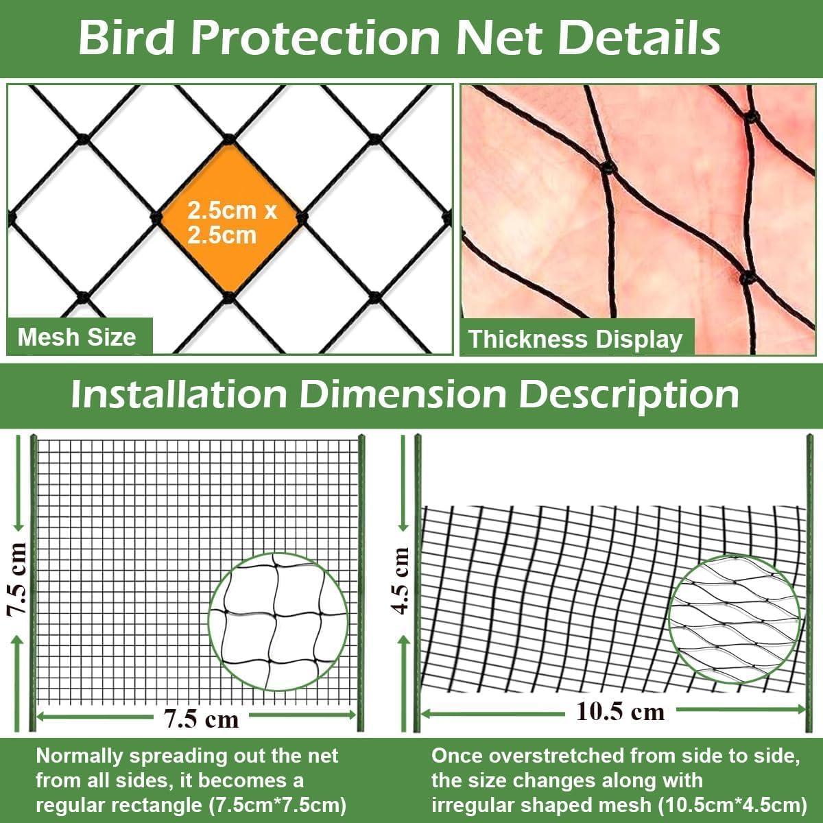 Bird Netting 25x25 Ft, 1 in Mesh Heavy Garden Protection Net, Reusable Deer Net for Protect Fruit Trees, Plants and Vegetables, Chicken, Bird Repellent, Squirrels and Other Animals