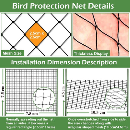 Bird Netting 25x25 Ft, 1 in Mesh Heavy Garden Protection Net, Reusable Deer Net for Protect Fruit Trees, Plants and Vegetables, Chicken, Bird Repellent, Squirrels and Other Animals