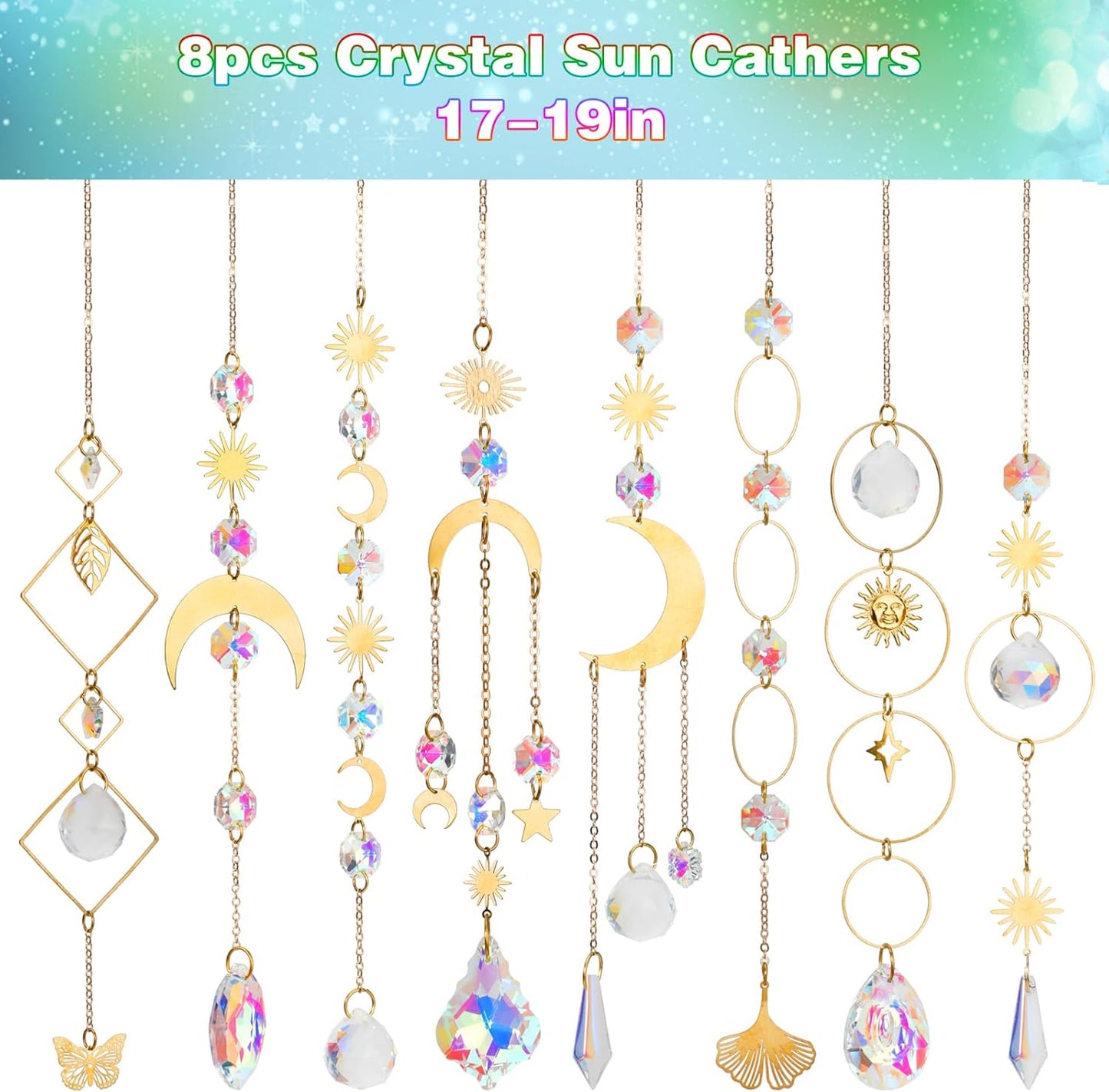 8 pcs Crystal Suncatchers Colorful Suncatchers for Windows Hanging Sun Catchers Indoor Outdoor Decor Christmas Tree Decorations Gifts for Thanks Giving Valentines Mother's Day