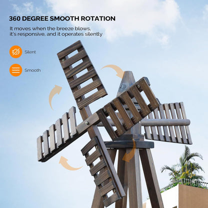 Wooden Windmill, Weather-Proof Wind Spinner, Outdoor Wind Mill for Garden Lawn Patio Decoration (Carbonized, Medium)