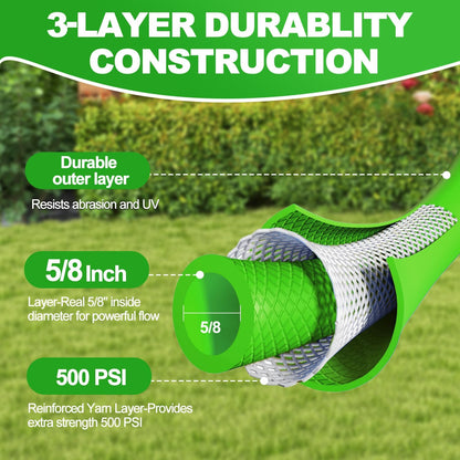 YOTOO Heavy Duty Hybrid Short Garden Hose, Lead in Water Hose 5/8-Inch by 10-Feet 150 PSI, Kink Resistant, All-Weather Flexible with Swivel Grip Handle and 3/4" GHT Solid Brass Fittings, Green+Blue