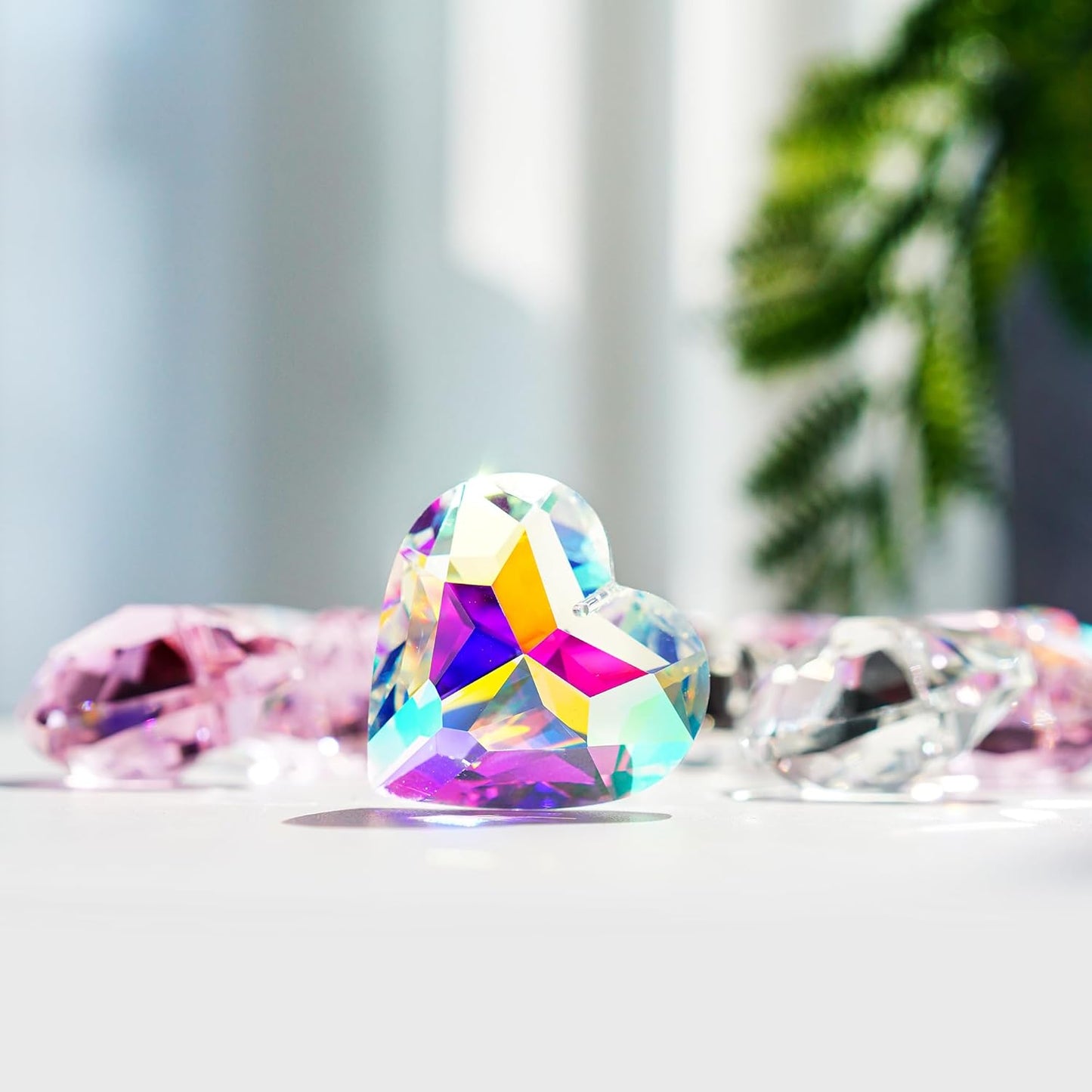 H&D HYALINE & DORA 50mm Geometry Crystal Heart Sun Catcher Prisms Hanging Suncatchers with Glass Prism Rainbow Maker for Windows, Balcony, Kitchen, Garden Decor (AB,3 Pack)