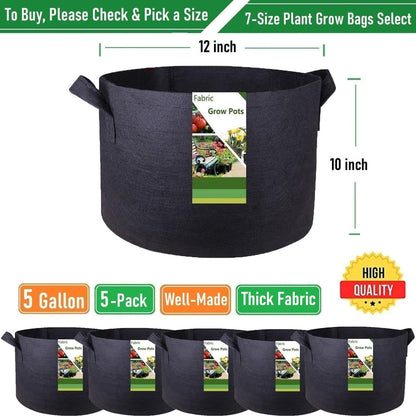 5-Pack 5 Gallon Plant Grow Bags (12x10 inch) Thickened Garden Bags Fabric Plant Pots for Flower Pot,Tomato Planters,Herbs Veggies,Potato Planter Bag,Garden Pot,Barrel Planter,Plant Container W/ Gloves