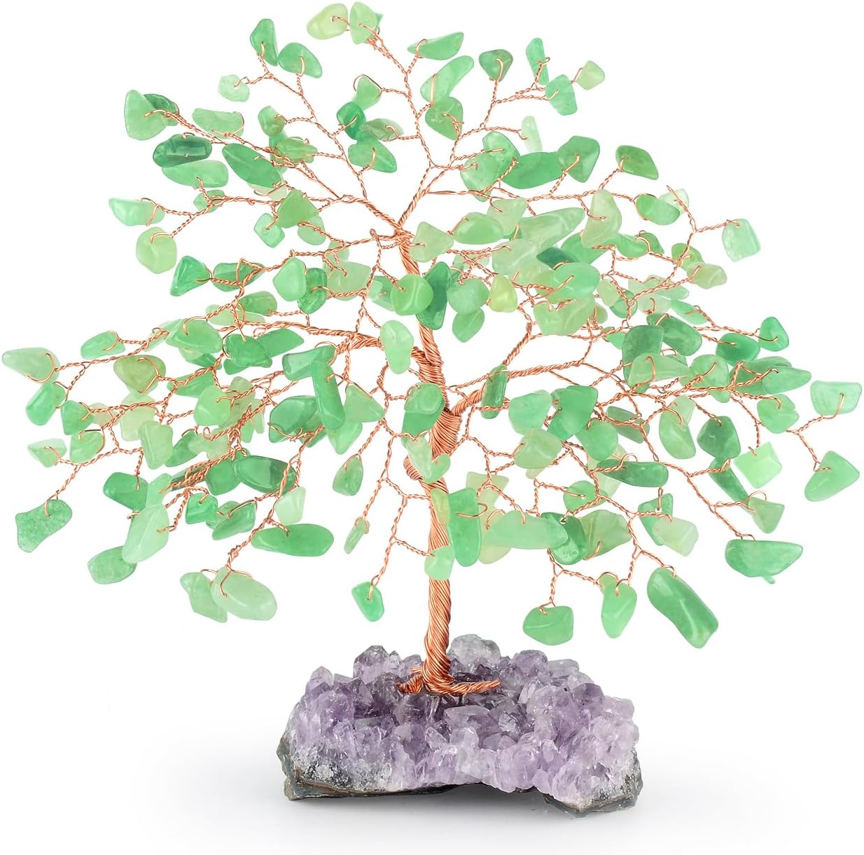 Green Aventurine Healing Crystal Tree – Jade Tree with Amethyst Cluster Base Positive Energy for Home and Office Decoration 5.5-6.3 Inches