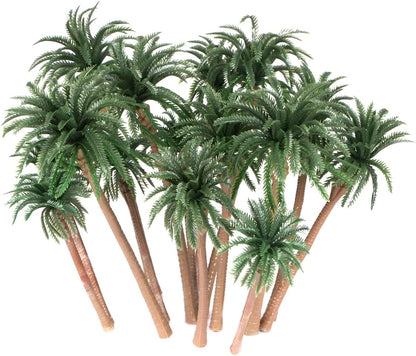 15 Pack Miniature Palm Trees for Diorama Decor - Tropical Coconut Model Trees with Bendable Trunks (4-6.3 Inches) - Cake Toppers, Train Layout Scenery & Architectural Sandbox Decorations
