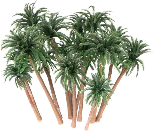 15 Pack Miniature Palm Trees for Diorama Decor - Tropical Coconut Model Trees with Bendable Trunks (4-6.3 Inches) - Cake Toppers, Train Layout Scenery & Architectural Sandbox Decorations