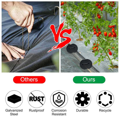 Finderomend 100 Pack Landscape Staples and 100 Pack Gaskets,8" Long 9 Gauge Galvanized Steel Garden Staples with Black Pads,Landscape Pins Turf Staples for Securing Weed Barrier Artificial Grass