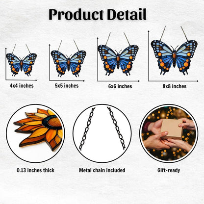 Night Monarch Butterfly Acrylic Suncatcher Stained Glass Effect Window Car Hanging Christmas Ornament Indoor Outdoor Decor Garden Sun Catcher Panel for Butterfly Lover for Women Mom Grandma