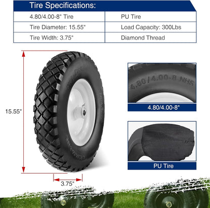 MaxAuto Wheelbarrow Tire 4.80 4.00-8 Flat-Free 4.80/4.00-8 Tire and Wheel w/Grease Fitting, 3" Centered Hub, 3/4" Bearings, 4.80 4.00-8 Tires for Hand Truck, Trolley, Garden Cart, Wagons