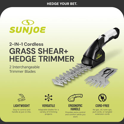 Sun Joe HJ604C 7.2-Volt Cordless Grass Shears and Trimmer, Charger and Battery Included