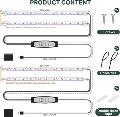 2 Bars Grow Light Strips for Indoor Plants with Auto ON/Off Timer 6/12/18H, 5 Dimmable Levels for Shelves Plant Growing(Pack 2)