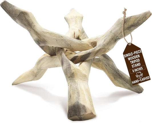 Alternative Imagination Wooden Tripod Display Stand - 6-Inch Hand Carved Holder Made from Mango
