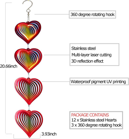 DJUAN Heart Wind Spinners Outdoor Garden Decor,Mini Yard Lawn Ornaments Metal Wind Spinner with 360 Degree Swivel Hook, Christmas,Luau Party,Tropical Party Decorations,Gifts for Mom,Women