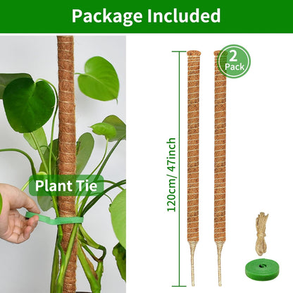 2 Pack Moss Pole, 47-Inch Moss Poles for Plants Monstera,Bendable Plant Support Stakes for Climbing Plants Indoor, Garden Trellis Plant Stick for Potted Plants, Pothos Philodendron