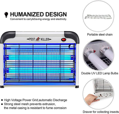 Fly Trap Indoor Bug Zapper, 2800V Powerful Flying Insect Mosquito Killer w/ 20W Blue Light Attract, Plug-in Pest Control Machine for Moth, Fruit Fly, Fungus Gnat, Garage Bug Catcher