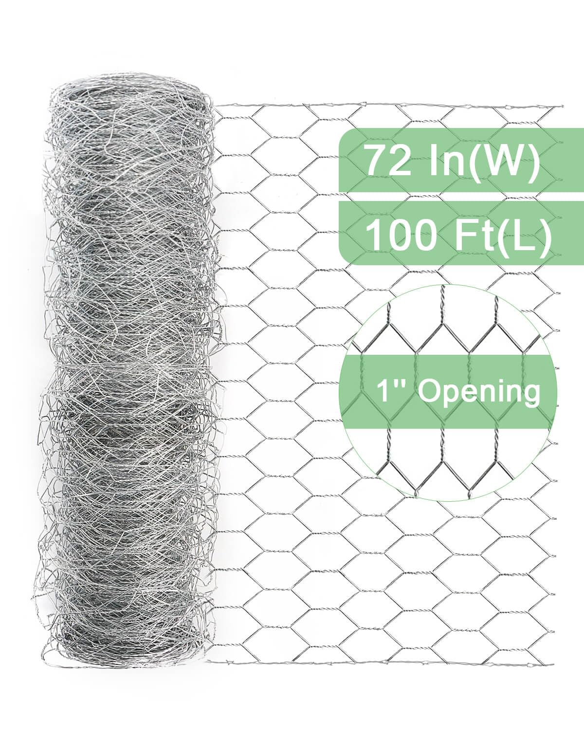 Garden Poultry Chicken Wire Netting - 72 '' × 100 ' Garden Fence Animal Barrier, Chicken Wire for Crafts, 1 inch Mesh Poultry Netting Fence, Pet/Rabbit/Chicken Wire Fencing