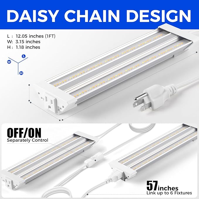 Barrina TX18 1FT Grow Light, 18W(90W Equivalent), High PPFD, Full Spectrum with 660nm Red LEDs, Grow Light Strip for Indoor Plants, Plant Shelves, Seedlings with On/Off Switch, Linkable, 1 Pack