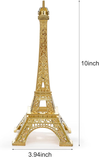 ESHATO Gold Metal Eiffel Tower Statue, 10inch Decorative Figurine Replica Stand Holder for Cake Topper Table Decor Gift Party Home Decoration