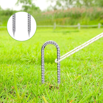 Ground-Stakes-Heavy-Duty-12-Inch, J Hook Rebar Stakes Galvanized Anti-Rust 16pcs Metal Stakes for Ground Heavy Duty Ground Anchors for Garden Dog Fence Chicken Coop Deer Fence