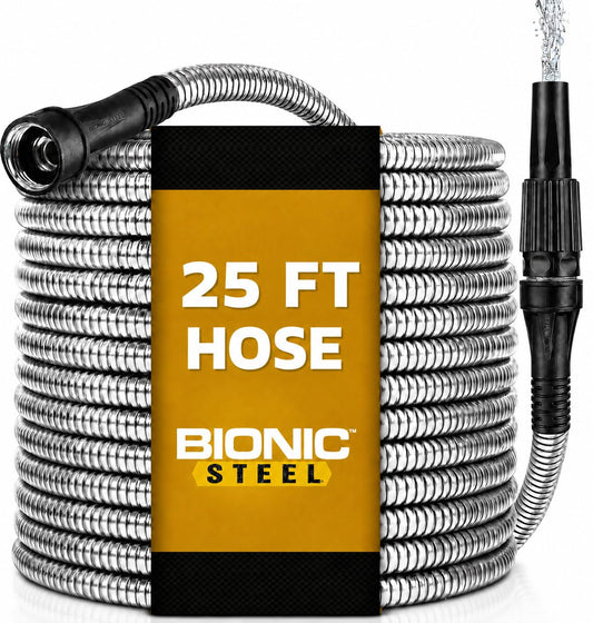 BIONIC STEEL 25 Ft Metal Garden Hose with Sprayer Nozzle