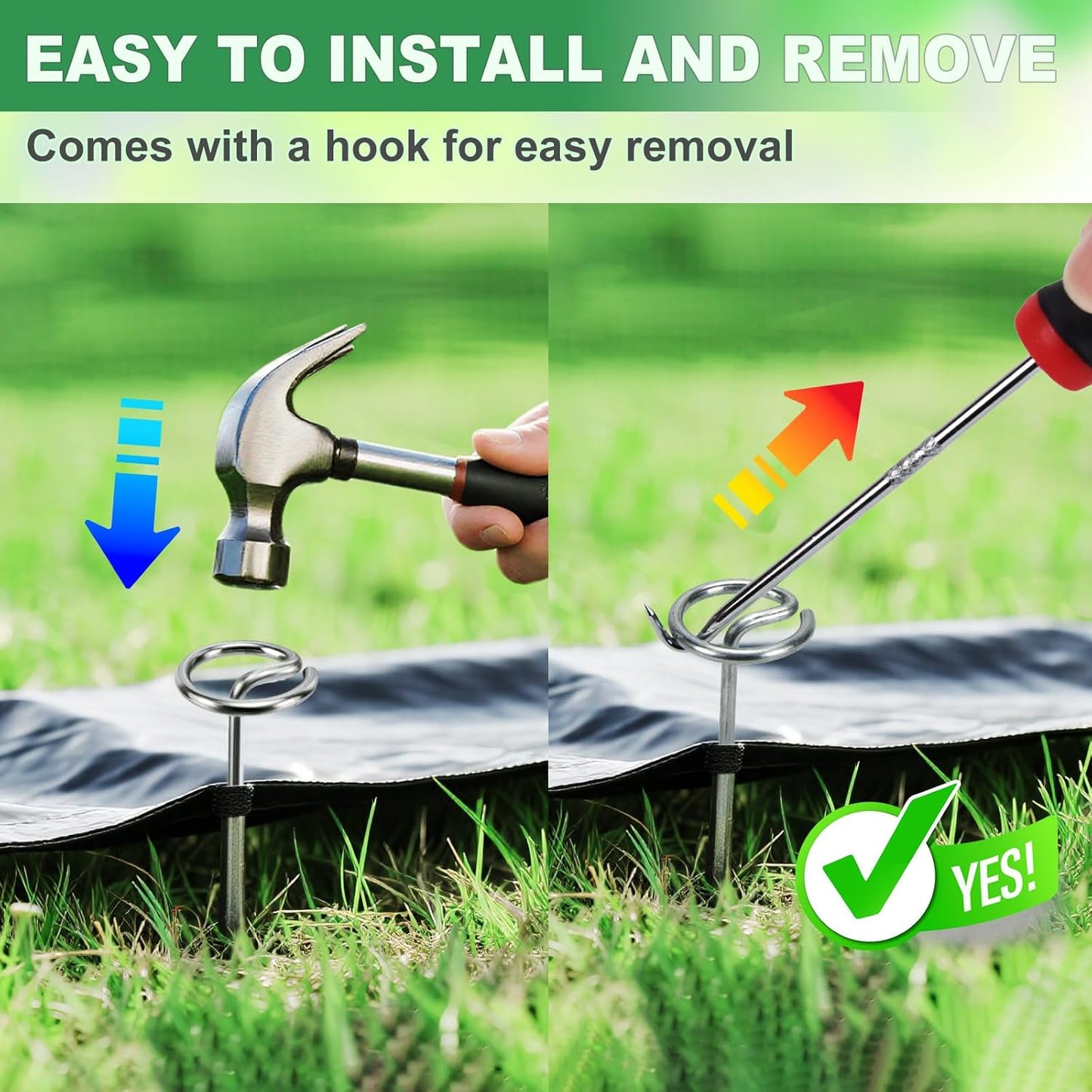150Pcs Landscape Garden Staples - 6 Inch Circle Landscape Fabric Pins, Strong and Not Easy to Bend, with Hook Tool, Suitable for Outdoor Gardening, Garden, Turf, Fabric