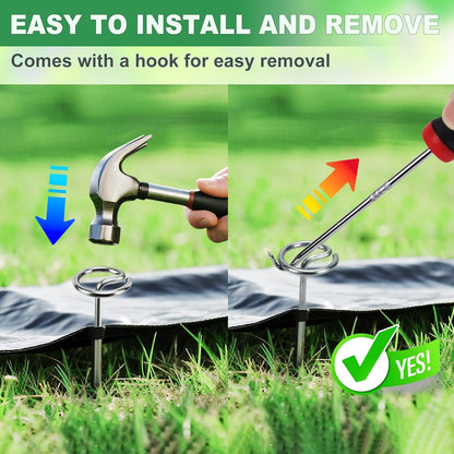 150Pcs Landscape Garden Staples - 6 Inch Circle Landscape Fabric Pins, Strong and Not Easy to Bend, with Hook Tool, Suitable for Outdoor Gardening, Garden, Turf, Fabric
