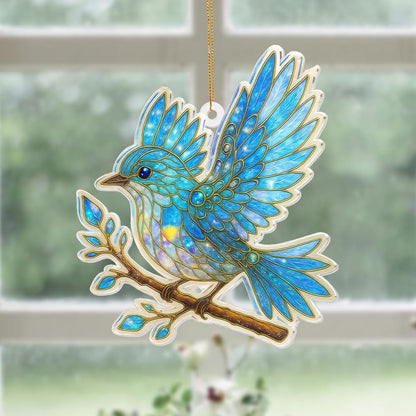 Blue Bird Stained Glass Ornament Acrylic Window Hanging Suncatcher – Bird Lover Gifts, Wildlife Animal Decor for Christmas Tree, Rearview Mirror, Garden, Home Accessories, Unique Gifts for WomenSun-17