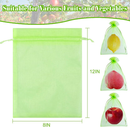 Morcheiong 60Pcs Fruit Protection Bags 8" x 12", Reusable Fruit Netting Bags for Fruit Trees, Garden Netting Mesh Bags with Drawstring (Green)