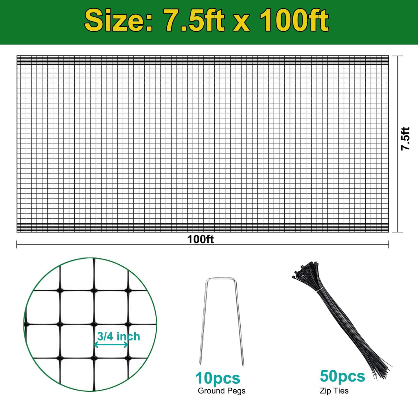 KLEWEE Bird Netting, 7.5 x 100 FT Heavy Garden Netting Deer Netting for Protect Fruit Trees, Plants and Vegetables Against Birds, Deer, Squirrels and Other Animals