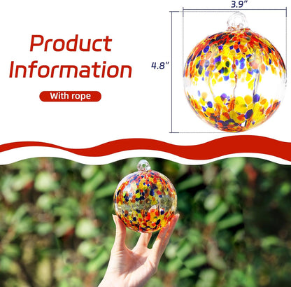 VOREEN 4" Hanging Glass Garden Gazing Ball Hand Blown Glass Witch Ball Christmas Ornament Friendship Balls for Outdoor Garden Patio Window Home Décor, Gift for Mom Wife Friend, Muticolor