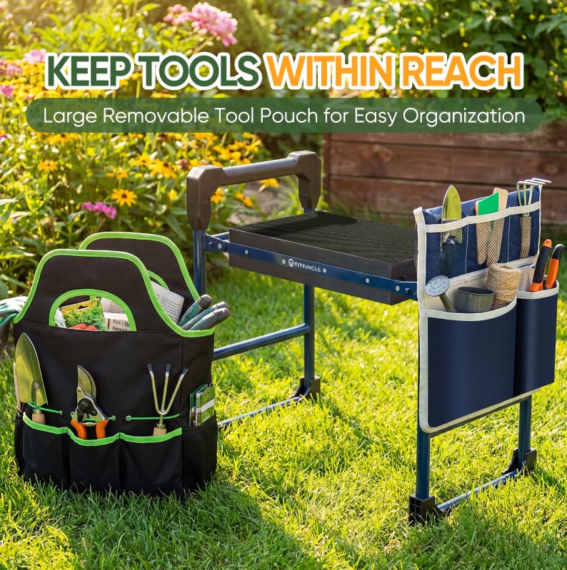 TITIUNCLE Garden Kneeler and Seat, Heavy Duty Foldable w/Soft Kneeling Pad