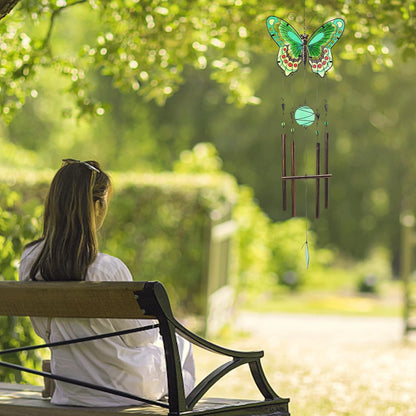 MUMTOP Butterfly Wind Chimes for Outside, Stained Glass Wind Chime Windchimes for Patio, Outdoor,Garden,Yard,Coastal,Window,Home Decor or Gifts for Women(Green)