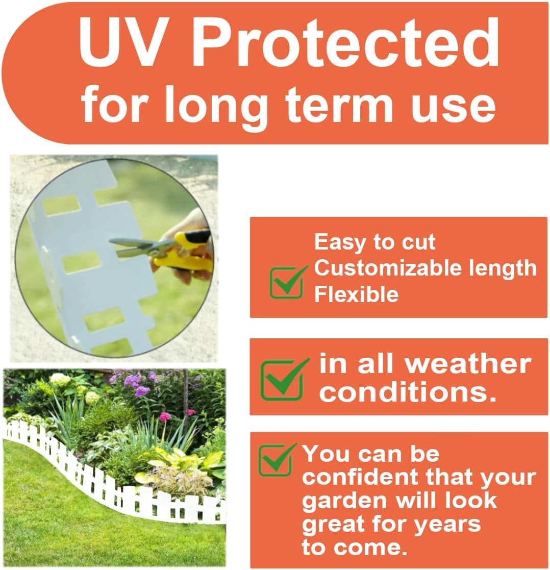 Garden Edging 33FT, Landscape Edging Borders [Extra Tall 4.6IN ] Flexible Lawn Edging Kit with 60pcs Stakes,Mini Plastic Fence for Tree Flowerbeds Grass Yard -White-1