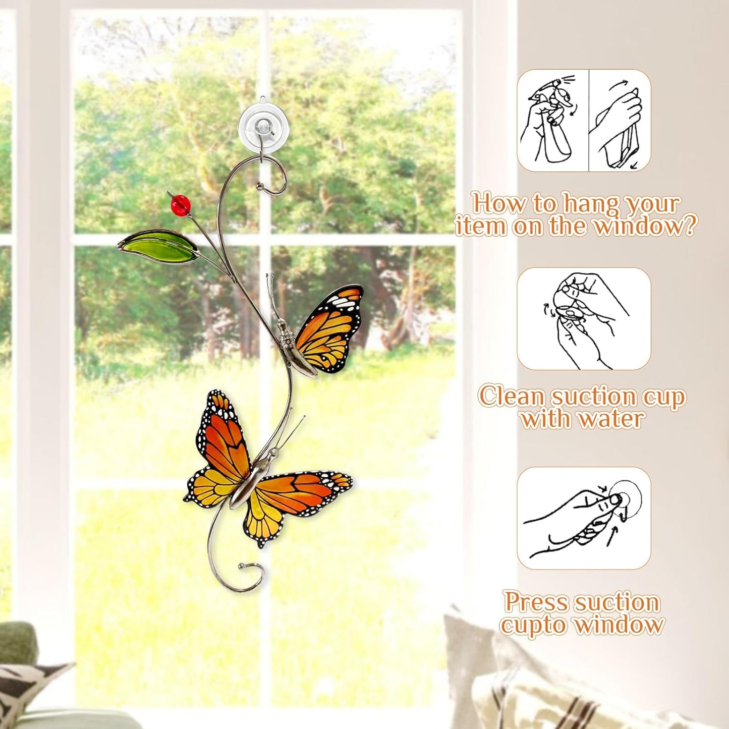 Suncatcher for Window, 2 Butterfly Stained Glass Window Suncatcher Hanging Colorful Pendant Ornament Sun Catchers Indoor Home and Garden Christmas Party Wedding Decoratio