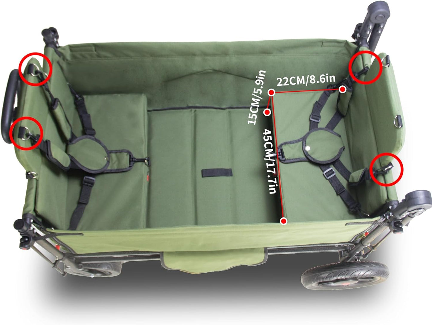 TMZ Collapsible Wagon Cart with Side-Opening Seat Conversion Design, Foldable Utility Wagon with 2 Seats, Heavy Duty Wagon 265 lbs Load Capacity (Green)